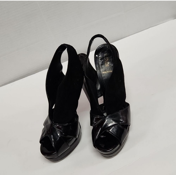 Fendi Black Suede/Patent Peeptoe Platform High Heel Slingback - Picture 7 of 11